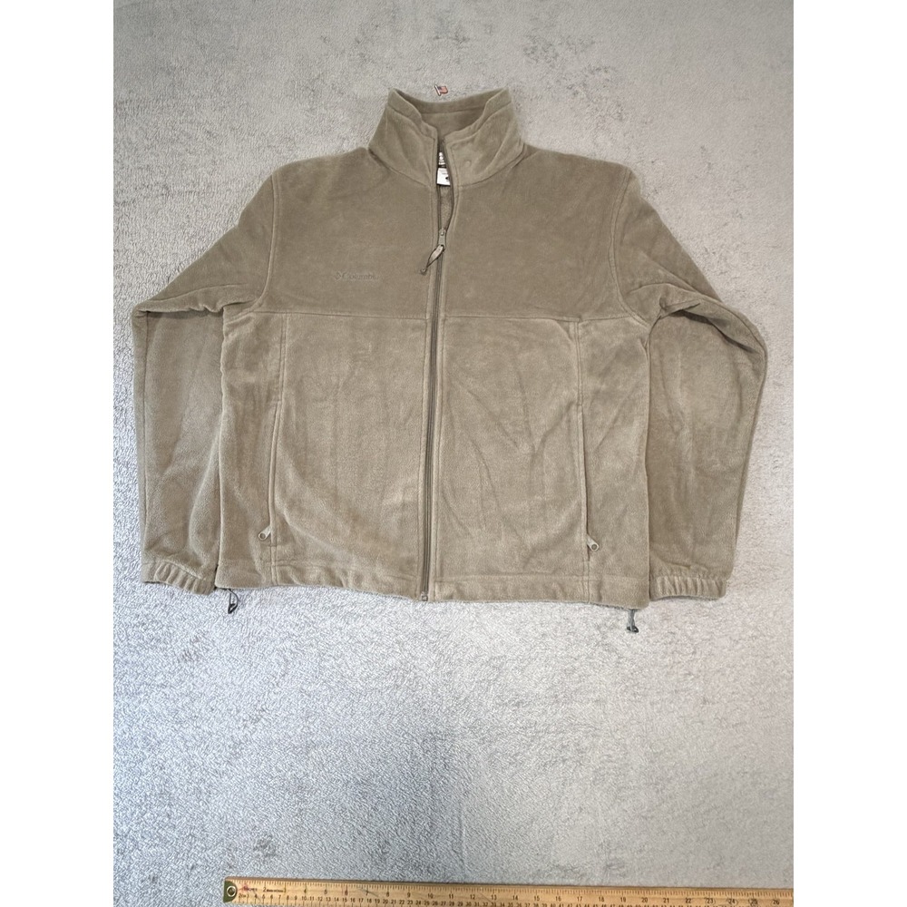 Columbia Jacket Mens Large Beige Fleece Full Zip Stand Collar Pockets Outdoor